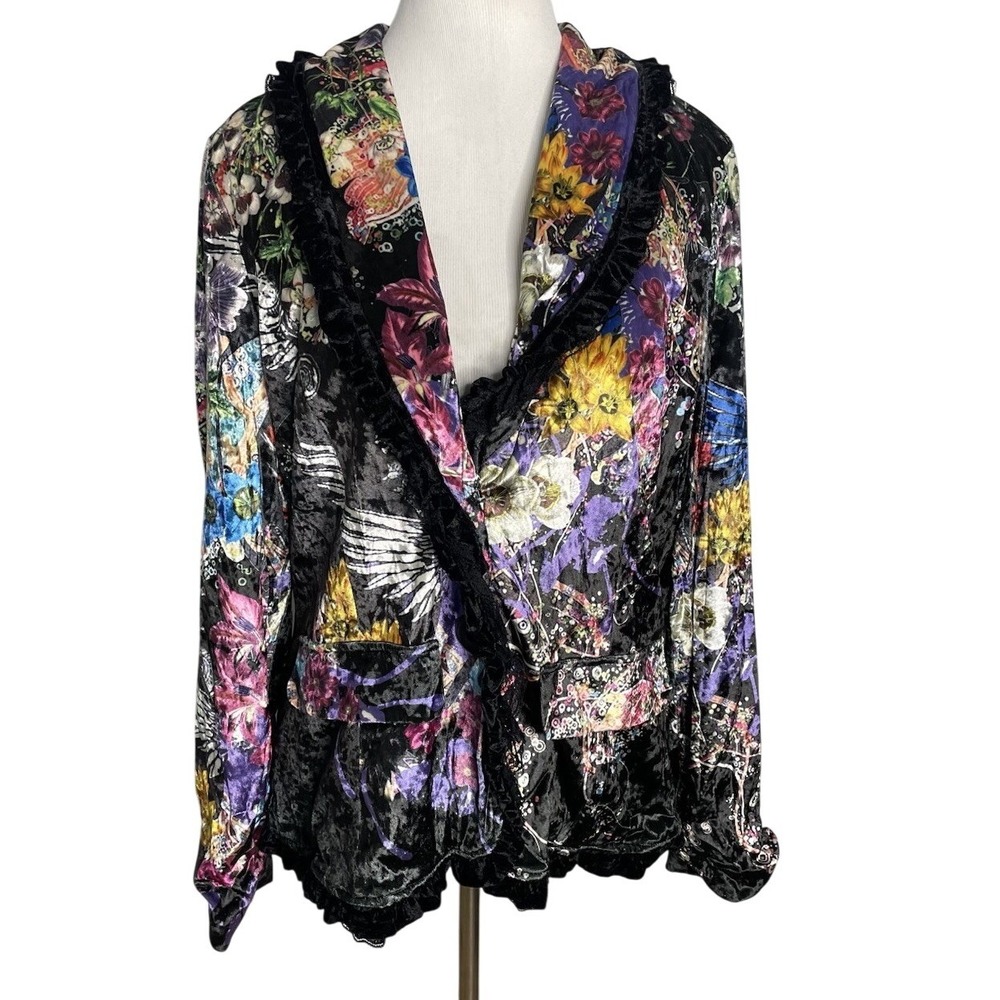 Alberto Makali Crushed Velvet Blazer Jacket Floral Gothic Witchy Art To Wear XL - Picture 2 of 5